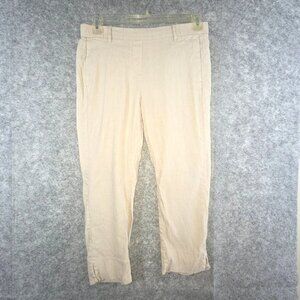 J. Jill Women's Linen Stretch Pants Cropped Flat Front Pull On Tan Beige Size M
